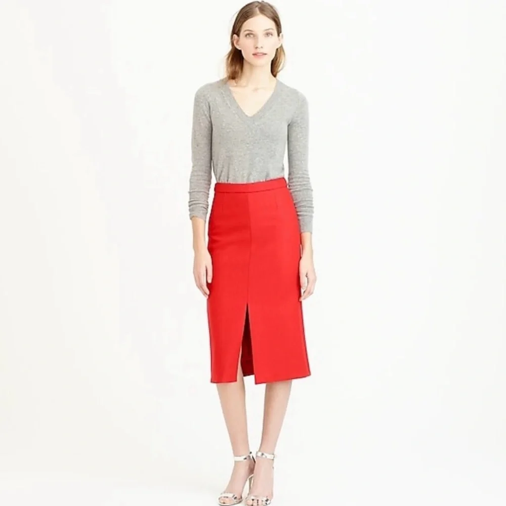 J Crew 2P Teal Wool Knee Length Pencil Skirt Front Slit Fitted Career‎ Work